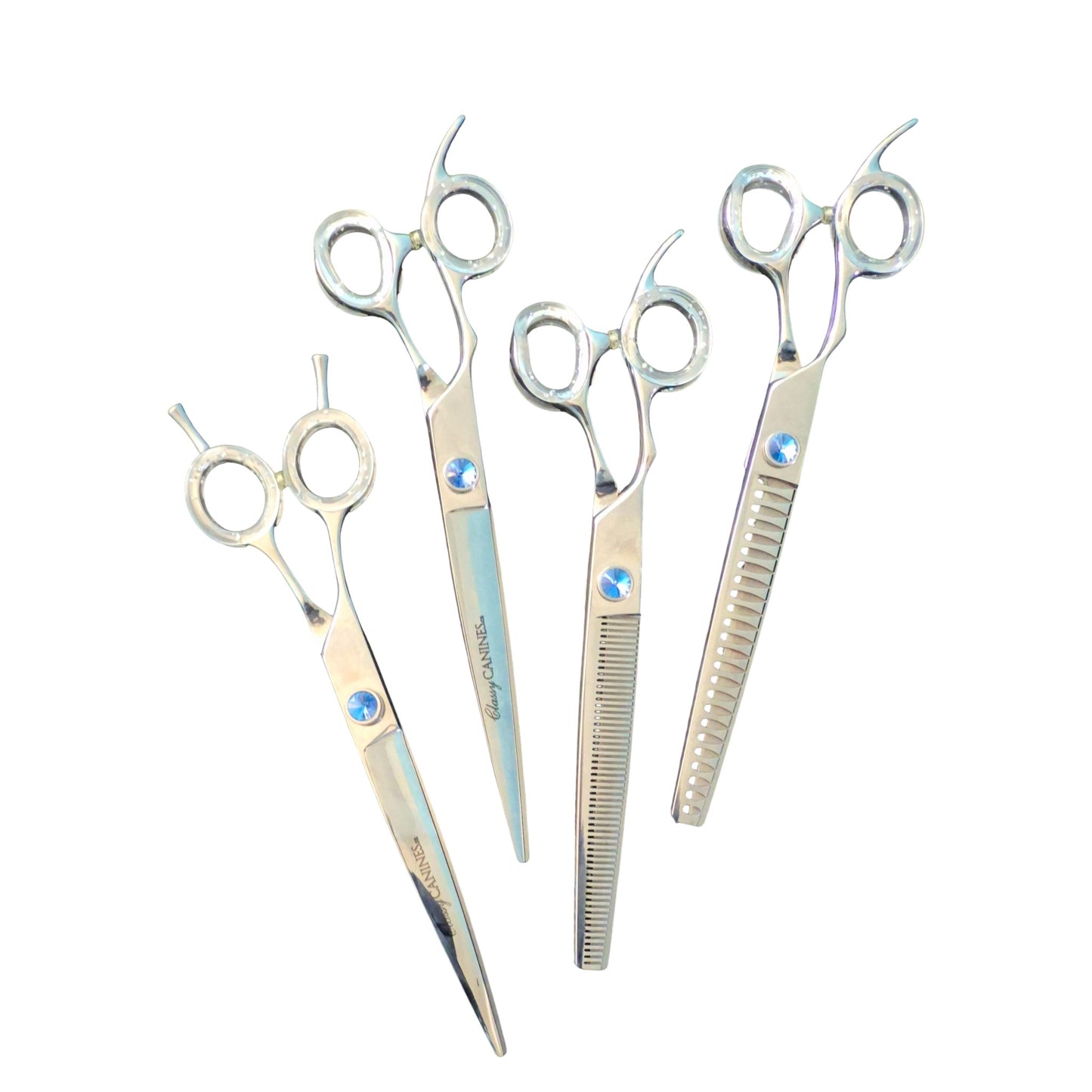 Classy Canines 4-Piece 7.5" Professional Grooming Scissor Set — Straight, Curved, Chunker & Thinner