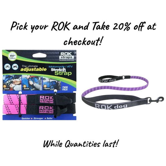 ROK Straps 60" Motorcycle & ATV Adjustable Stretch Strap — Heavy Duty Cargo Tie Down