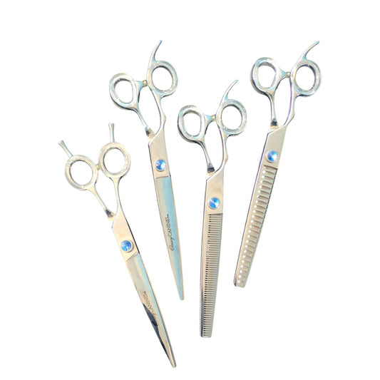 Classy Canines 4-Piece 7.5" Professional Grooming Scissor Set — Straight, Curved, Chunker & Thinner