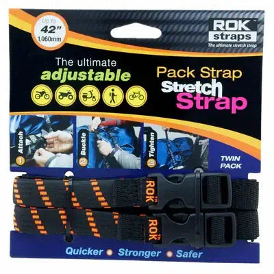 ROK Straps 42" Pack Adjustable Stretch Strap — Motorcycle, Backpacking & Outdoor Cargo