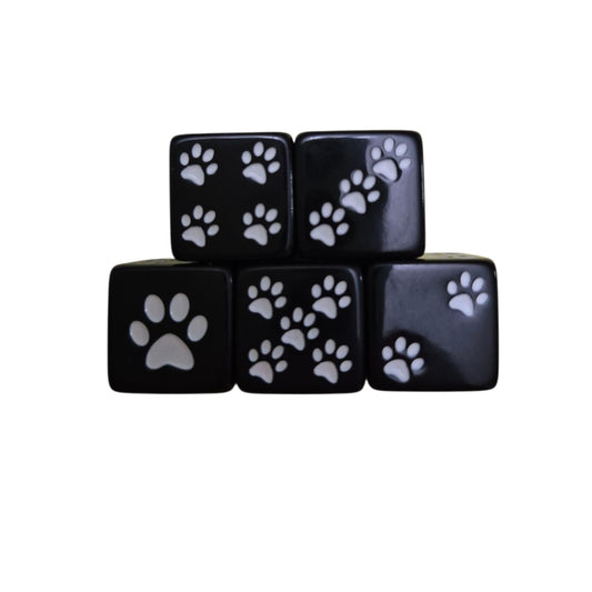 Paw Print Resin Dice | Standard Size Dice with Cute Paw Design in Black or White | Classy Canines