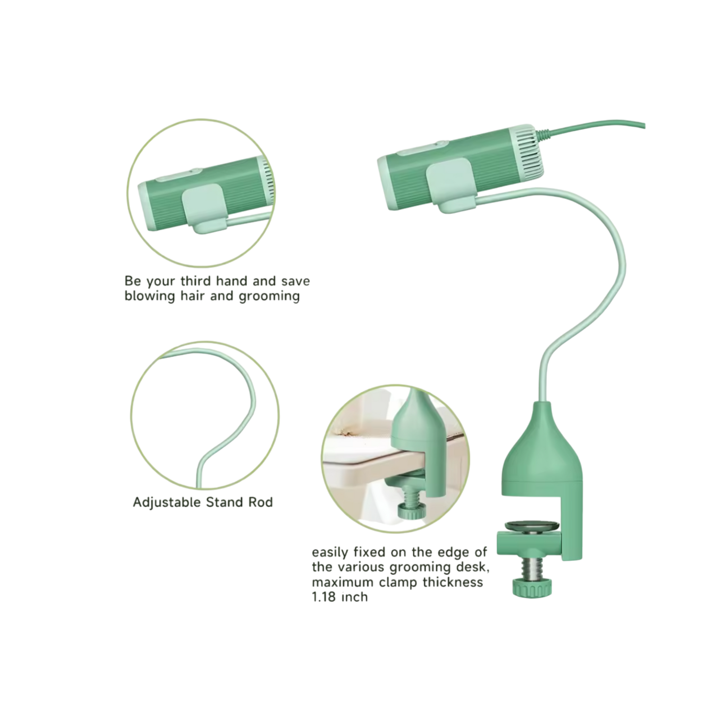 Hands-Free Pet Neck Dryer with Table Clamp – 3 Speed Control