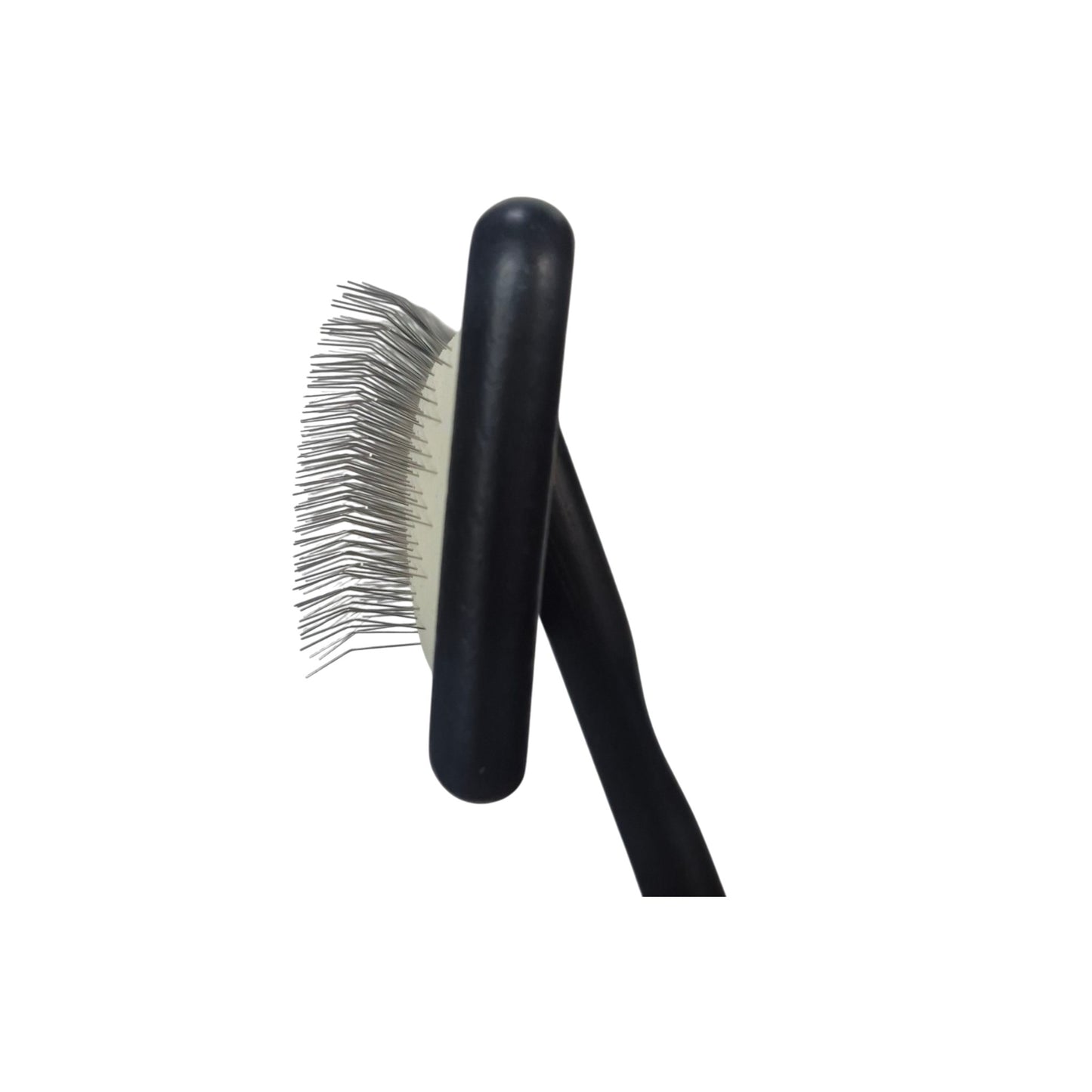 Side view of a Buttercut slicker brush with a wooden handle and rectangular brush head measuring 12 × 6 cm with 0.5 inch pins.