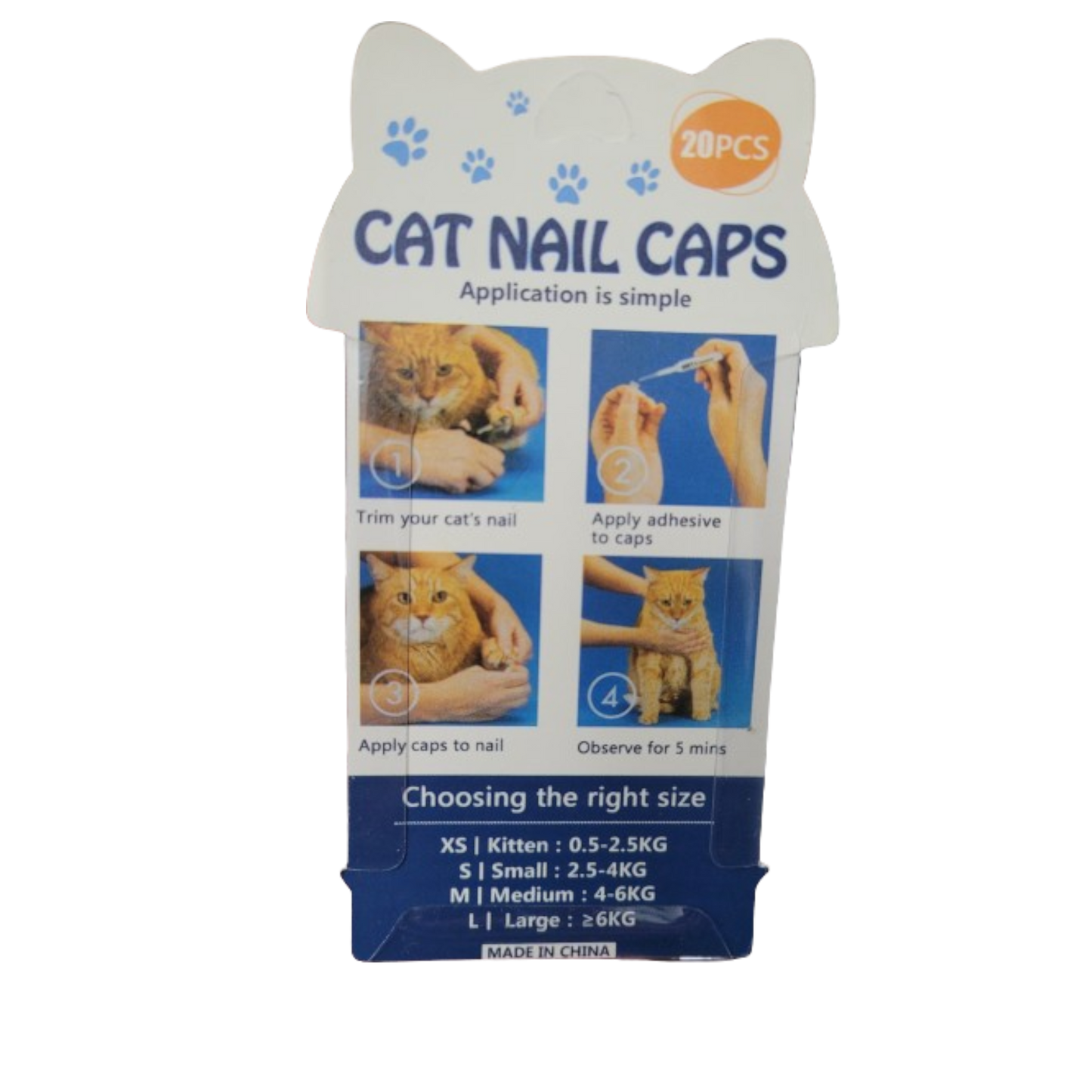 Cat Nail Caps – Soft Protective Claw Covers for Cats – XS/S/M/L Sizes, Multiple Colours (20PCS)