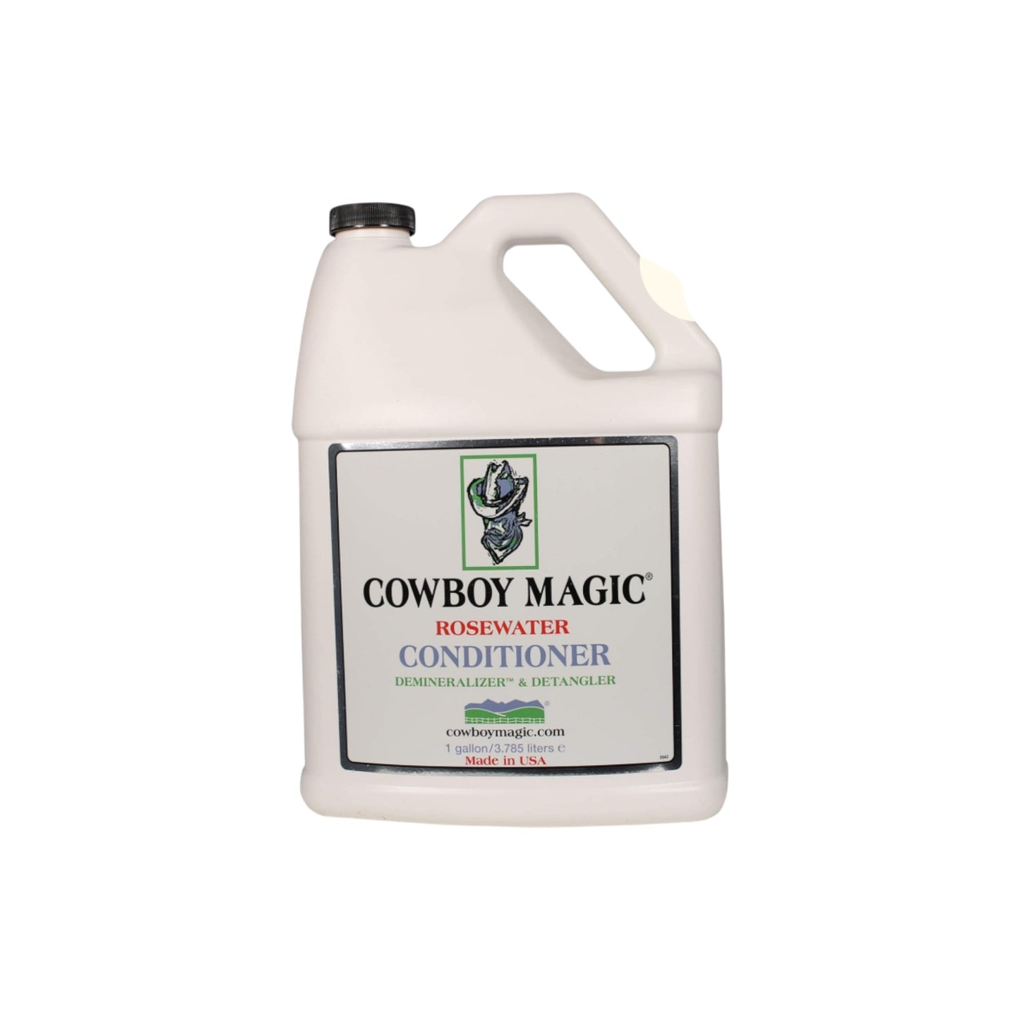 A one gallon jug of Cowboy Magic Rosewater Conditioner for professional grooming and frequent use on horses, dogs and cats