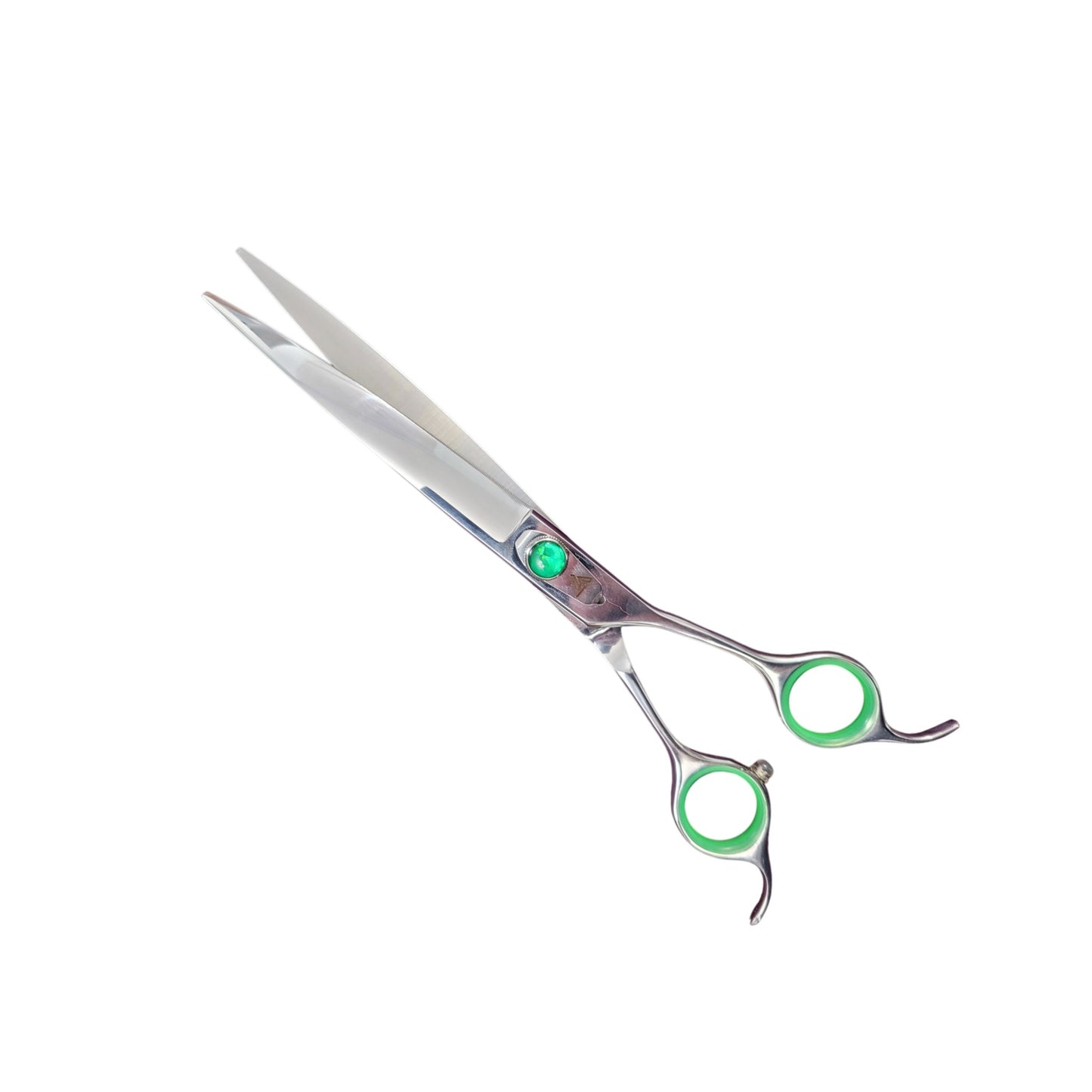 Ghost 7.5 inch professional curved grooming shears with green tension button for dog grooming 

