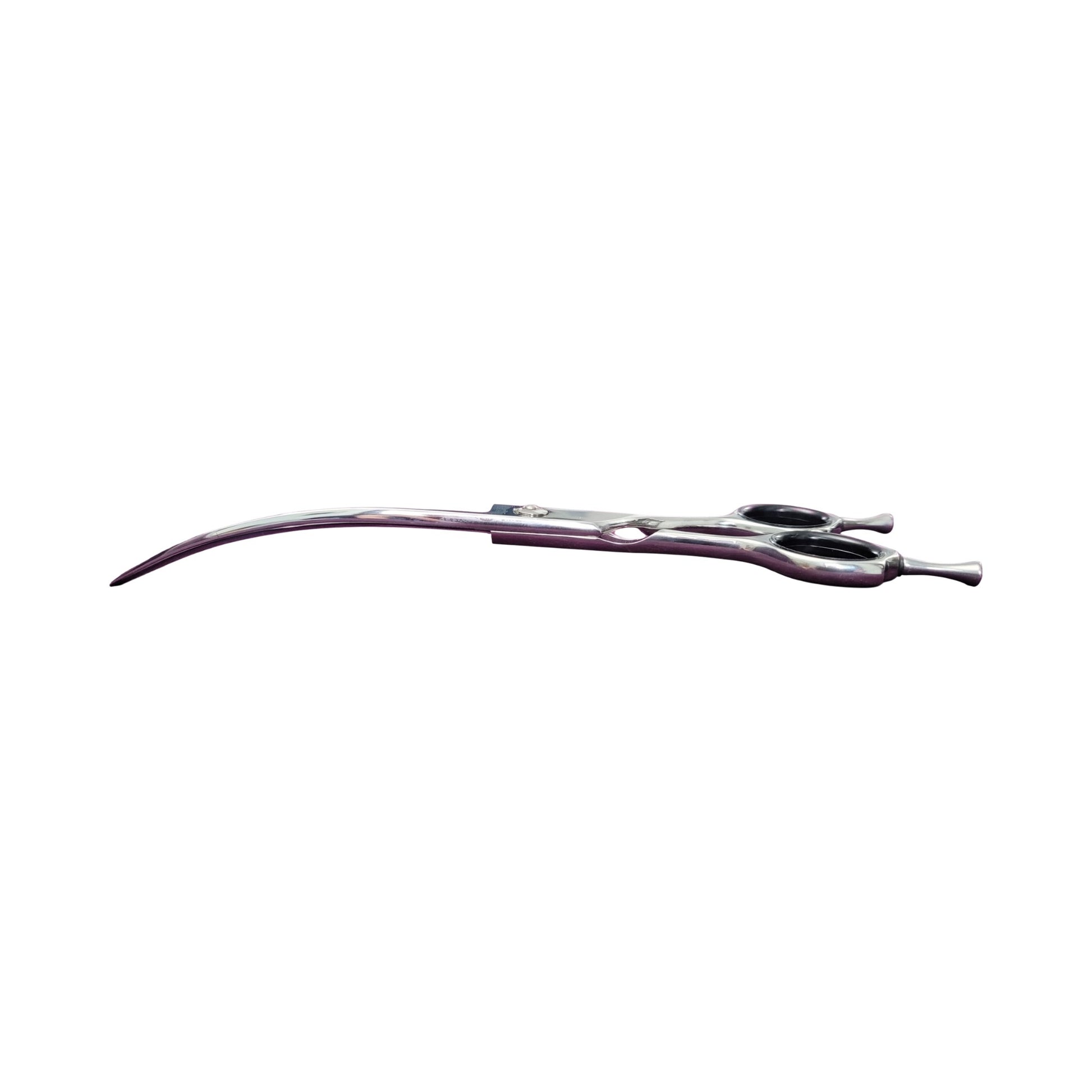 Side view of Ghost 7 inch extreme curved grooming shears showing the pronounced blade curve
