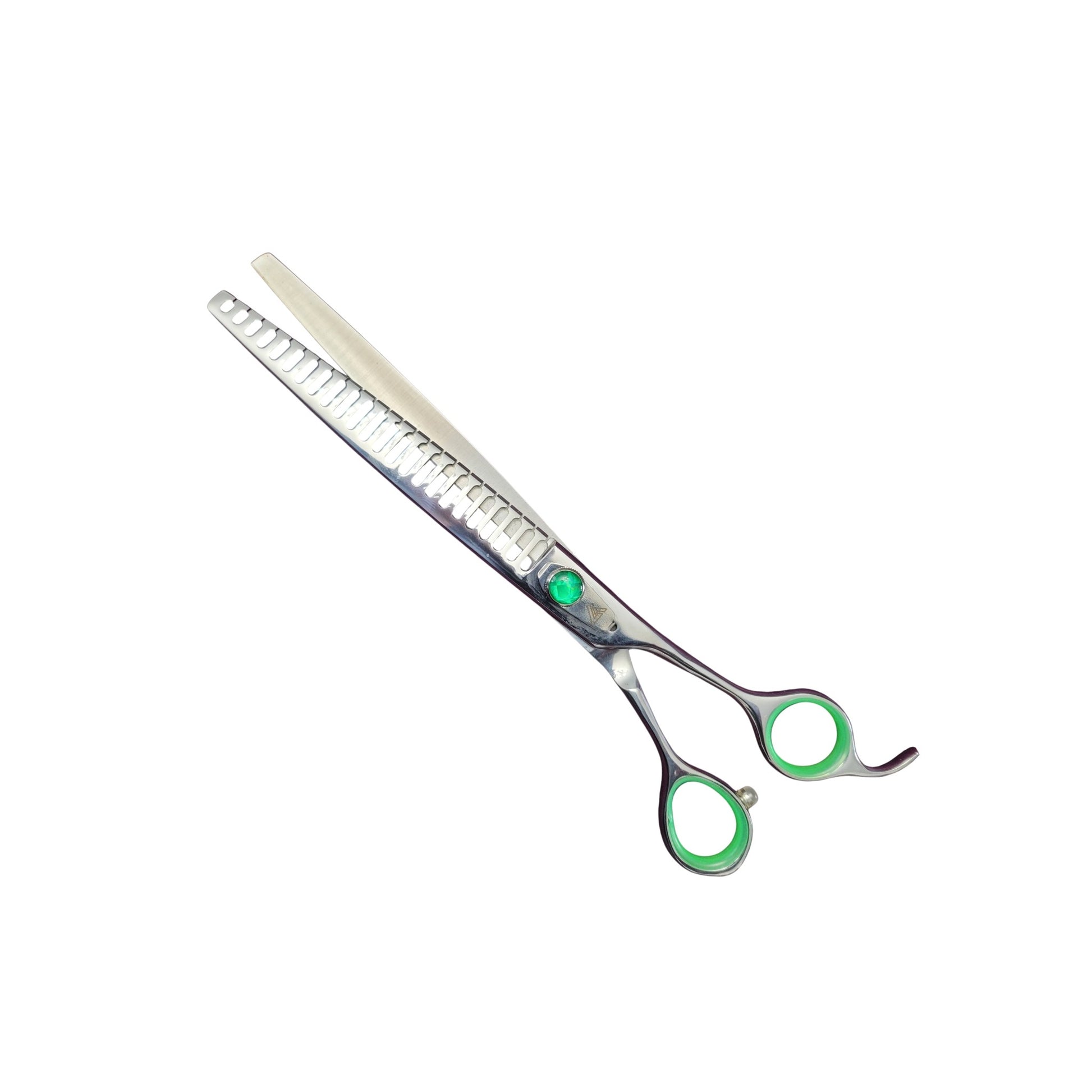 Ghost 8 inch professional chunker shears with green tension button for dog grooming
