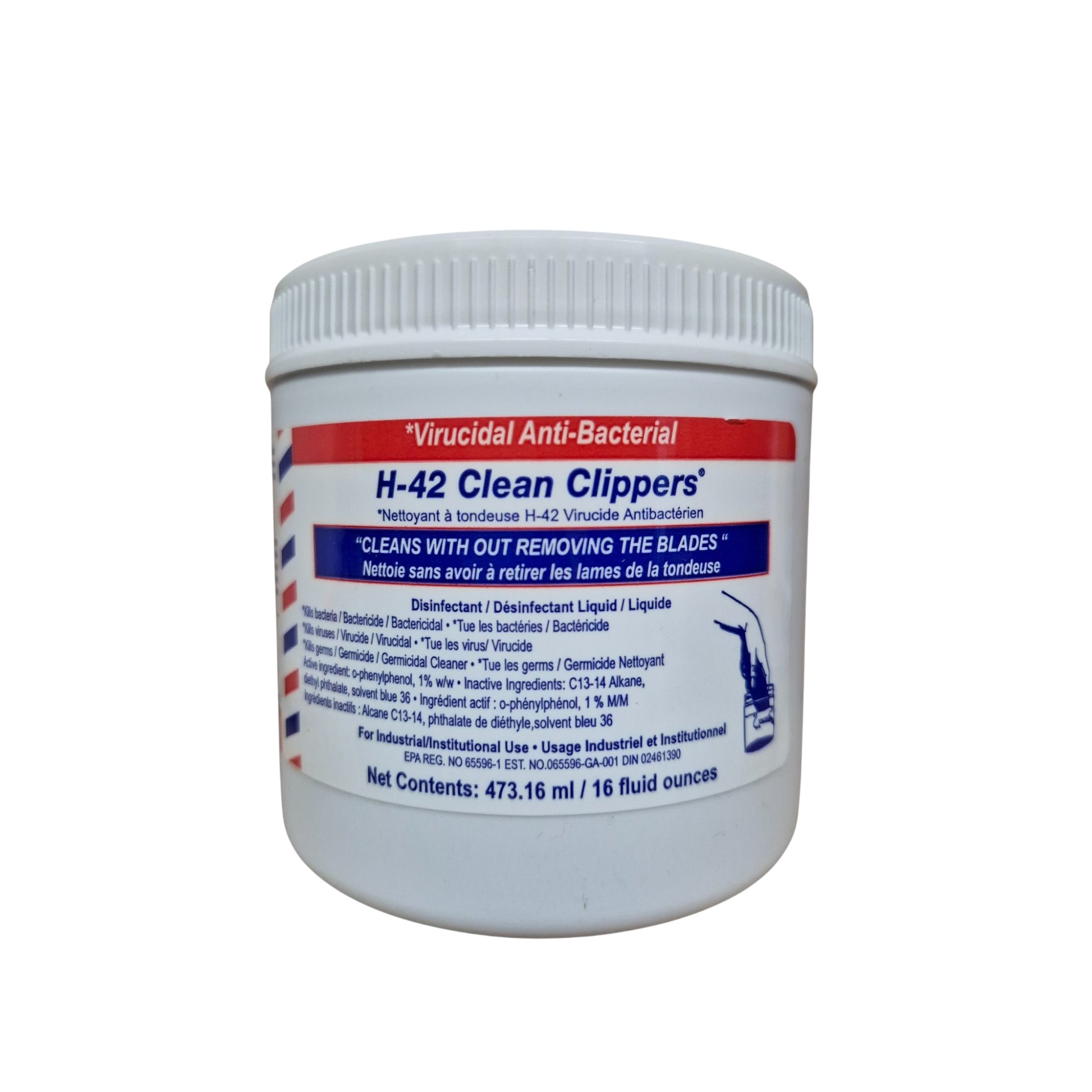 H-42 Clean Clippers 16 oz jar of antibacterial and virucidal cleaner for professional clipper blades, shears, and metal tools