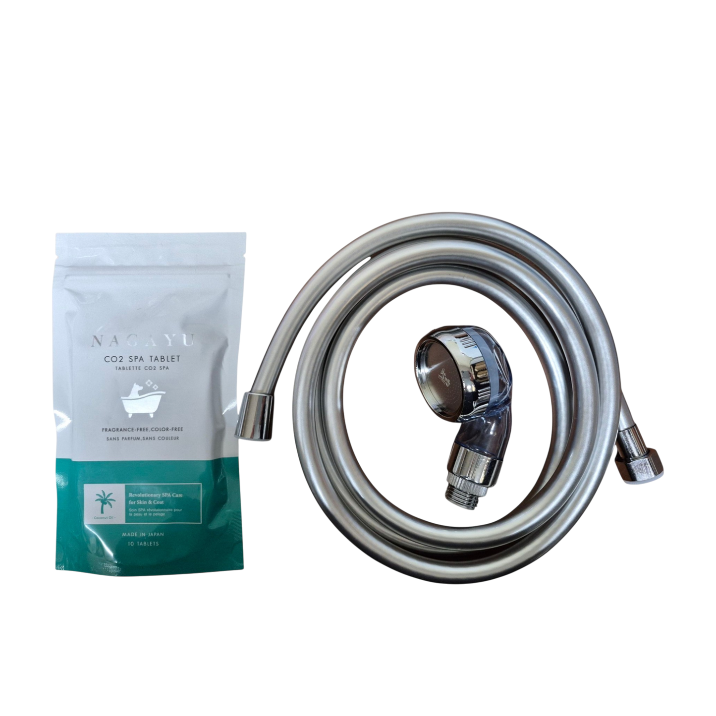 Nagayu CO₂ Skin Hydrotherapy Starter Kits – Original & Coconut Oil | 2016 Shower Head, 200 cm Hose & 10 Spa Tablets | Professional Pet Spa Systems