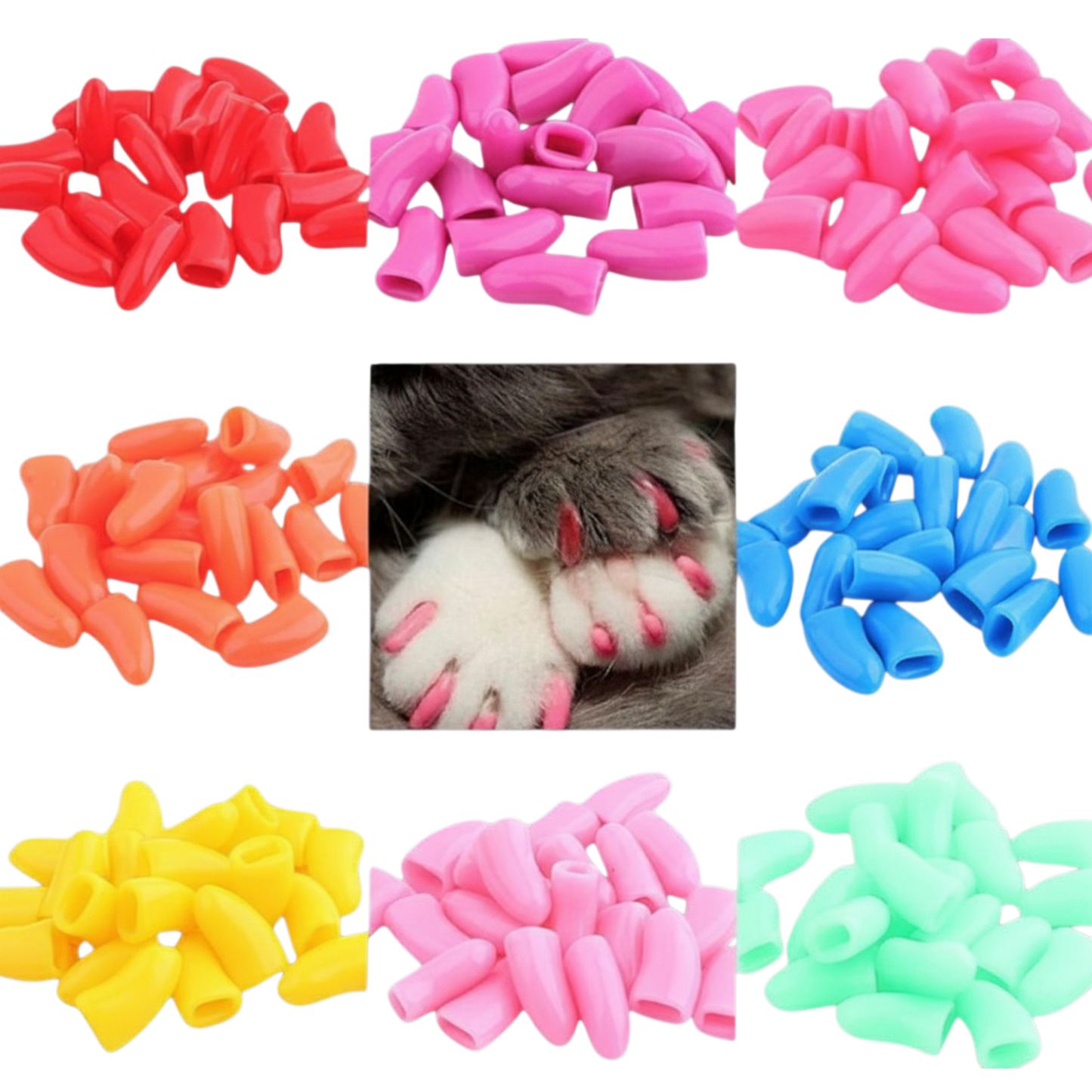 Cat Nail Caps – Soft Protective Claw Covers for Cats – XS/S/M/L Sizes, Multiple Colours (20PCS)
