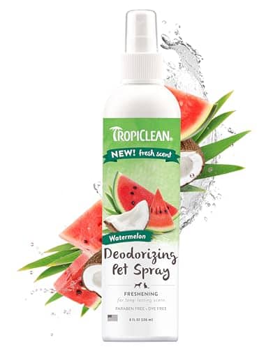 Bottle of TropiClean Pet Cologne Watermelon 8 oz deodorizing coat spray for dogs and cats.